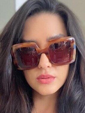 Gucci GG0896S 004 Women Sunglasses Havana Square Frame, Violet Lenses